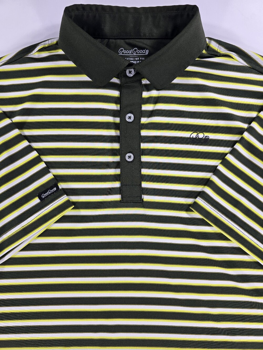Good Good Golf Polo Mens Medium Green Neon Striped Stretch Active Performance